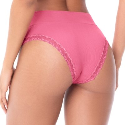 Calcinha Tanga Rib e Renda sem Costura Rosa Deserto