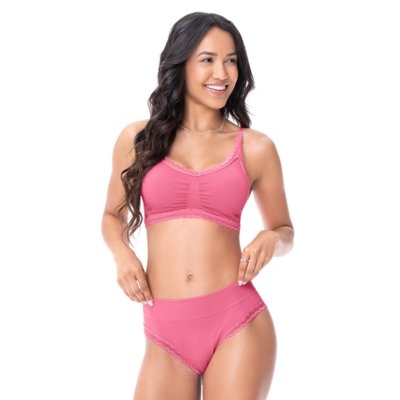 Calcinha Tanga Rib e Renda sem Costura Rosa Deserto