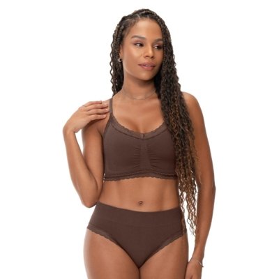 Calcinha Tanga com Renda sem Costura Marrom