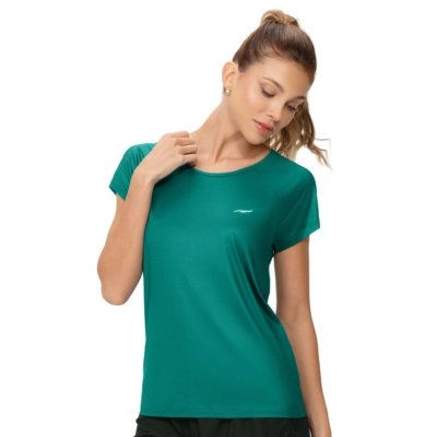 Camiseta Fitness Manga Raglan Lisa Verde Azulado
