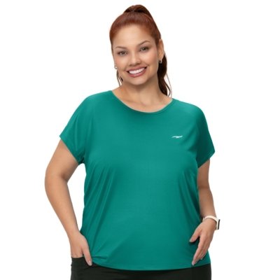 Camiseta Fitness Plus Size Manga Raglan Lisa Verde Azulado