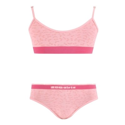 Conjunto Top de Alça e Calcinha Tanga Infantil sem Costura Rosa