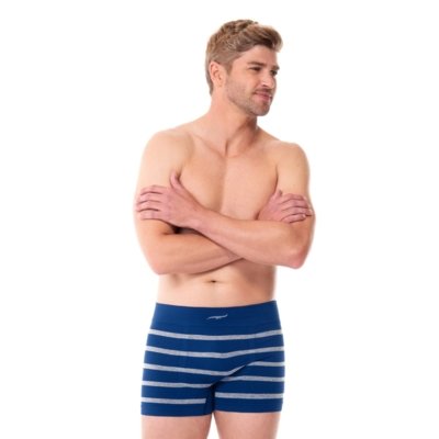 Cueca Boxer Listrada sem Costura Cobalto