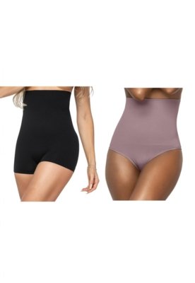 Kit 02pçs Calcinha Modeladora Sem Costura Boxer Alta e Fio Dental Alta Preta e Roxa Diário Íntimo Menor preço em Kit 02pçs Calcinha Modeladora Sem Costura Boxer Alta e Fio Dental Alta Preta e Roxa Diário Íntimo