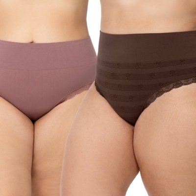Kit 2 Calcinhas Biquíni Plus Size Com Renda Sem Costura Lilás e Marrom