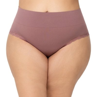 Kit 2 Calcinhas Biquíni Plus Size Com Renda Sem Costura Lilás e Marrom
