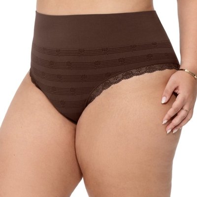 Kit 2 Calcinhas Biquíni Plus Size Com Renda Sem Costura Lilás e Marrom