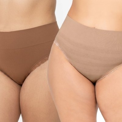 Kit 2 Calcinhas Biquíni Plus Size Com Renda Sem Costura Marrom e Bege