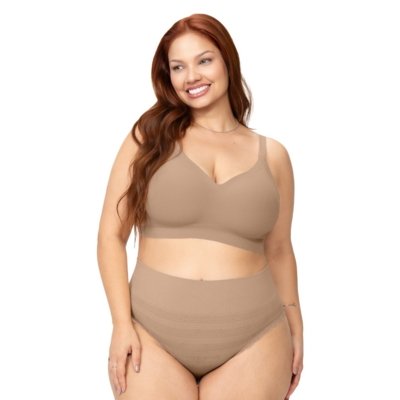 Kit 2 Calcinhas Biquíni Plus Size Com Renda Sem Costura Marrom e Bege