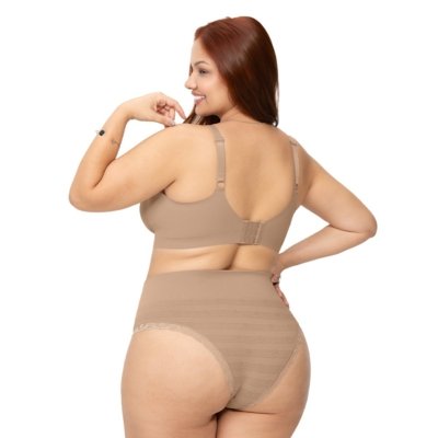 Kit 2 Calcinhas Biquíni Plus Size Com Renda Sem Costura Marrom e Bege