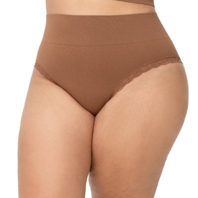 Kit 2 Calcinhas Biquíni Plus Size Com Renda Sem Costura Marrom e Bege