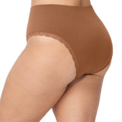 Kit 2 Calcinhas Biquíni Plus Size Com Renda Sem Costura Marrom e Bege
