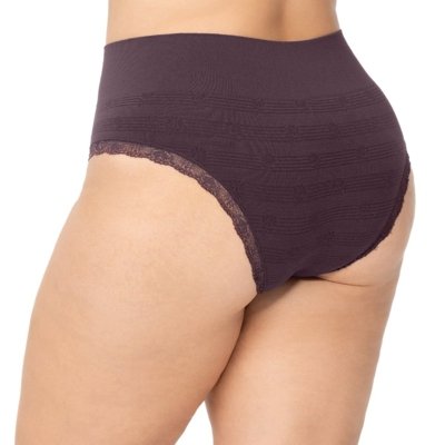 Kit 2 Calcinhas Biquíni Plus Size Com Renda Sem Costura Preto e Roxo