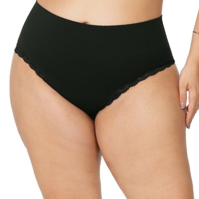 Kit 2 Calcinhas Biquíni Plus Size Com Renda Sem Costura Preto e Roxo