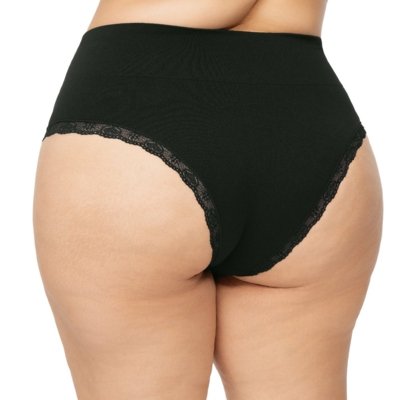 Kit 2 Calcinhas Biquíni Plus Size Com Renda Sem Costura Preto e Roxo