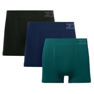 Kit 3 Cuecas Boxer Sem Costura Preta | Navy | Verde