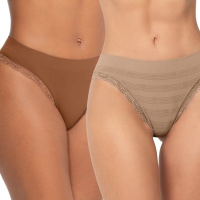 Kit com 2 Calcinhas Biquíni com Renda sem Costura Marrom e Bege