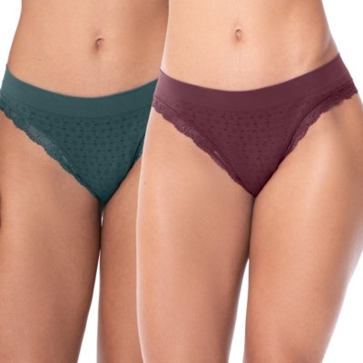 Kit com  2 Calcinhas Biquíni com Renda sem Costura Midnight e Bordeaux