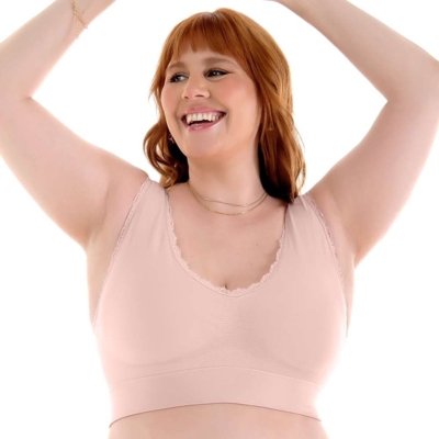 Sutiã Top Com Renda e Bojo Removível Sem Costura Blush Zee Rucci