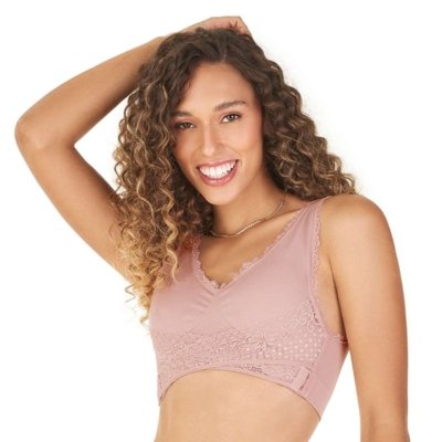 Sutiã Top Up Com Renda Transpassada e Bojo Removível sem Costura Blush Zee Rucci