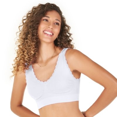 Sutiã Top com Renda e Bojo Removível sem Costura Branco Zee Rucci
