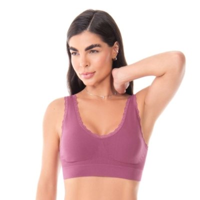 Sutiã Top com Renda e Bojo Removível sem Costura Dusty Pink Zee Rucci