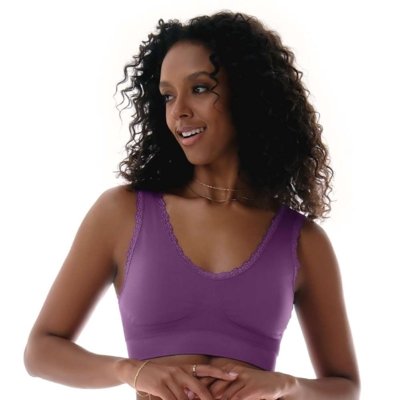 Sutiã Top com Renda e Bojo Removível sem Costura Roxo Zee Rucci
