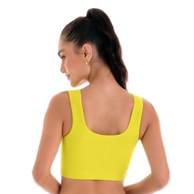 Top Fitness efeito Ribana com Bojo removível sem Costura Amarelo Zee Rucci