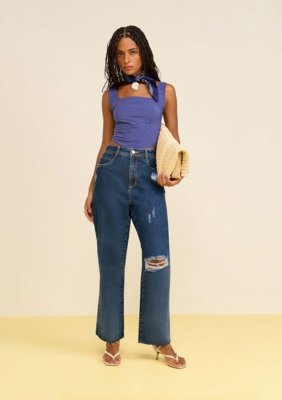 Calça Zinco Reta Alta Azul