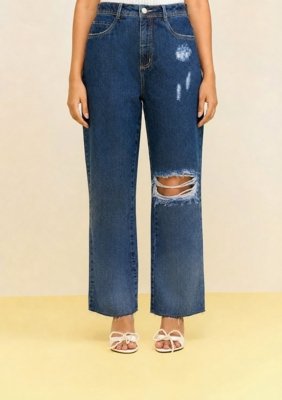 Calça Zinco Reta Alta Azul