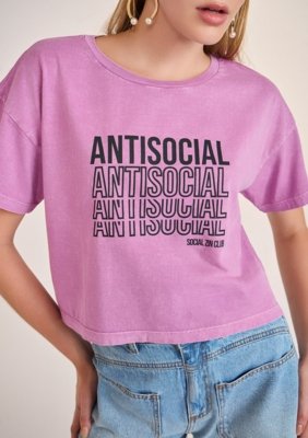 T-Shirt Zinco Decote Redondo Cropped Roxo