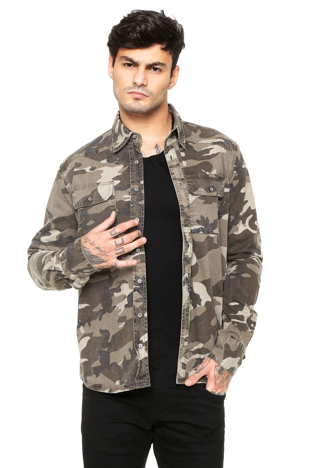 jaqueta sarja camuflada masculina