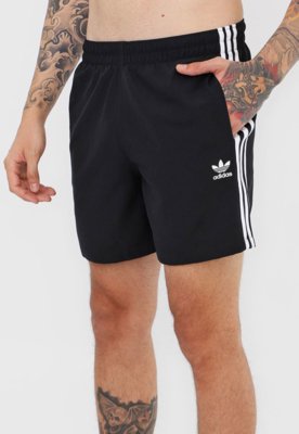 Bermuda Água adidas Originals Reta 3 Stripes Preto Menor preço em Bermuda Água adidas Originals Reta 3 Stripes Preto