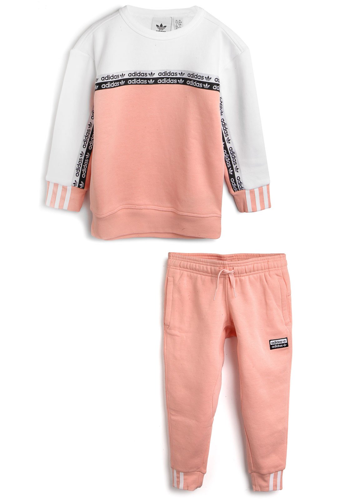 Conjunto 2p s adidas Originals Longo Menino Logo Rosa Branco