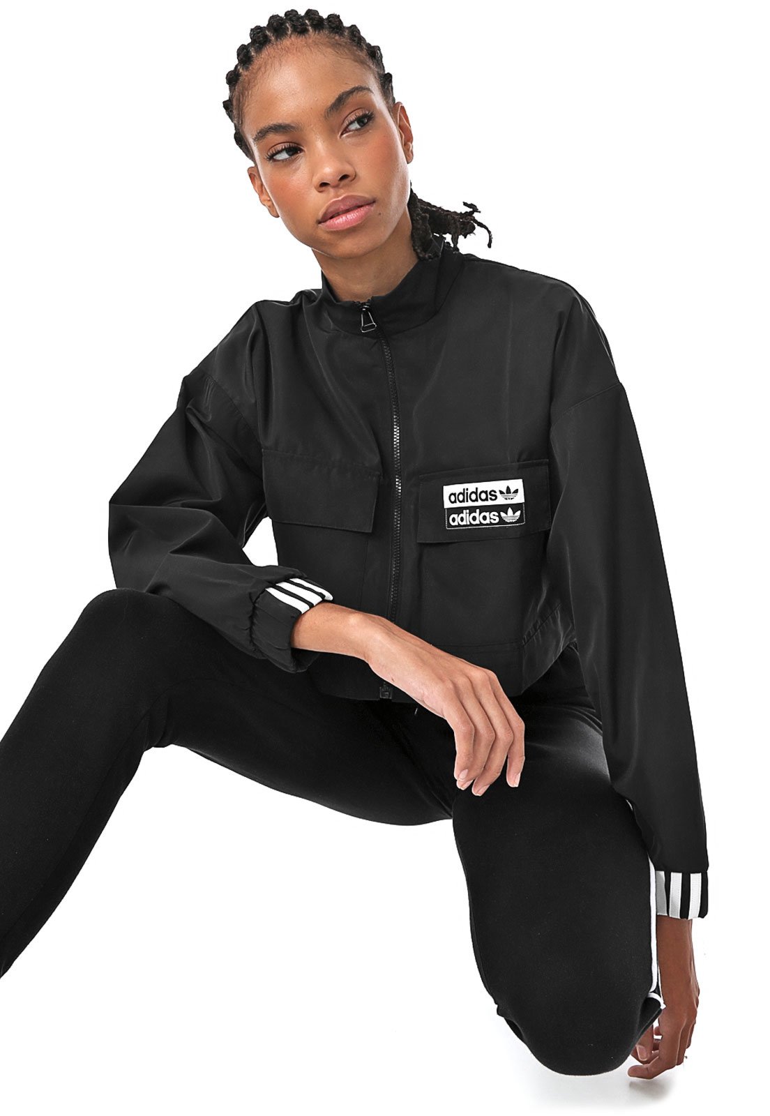 jaqueta preta adidas feminina