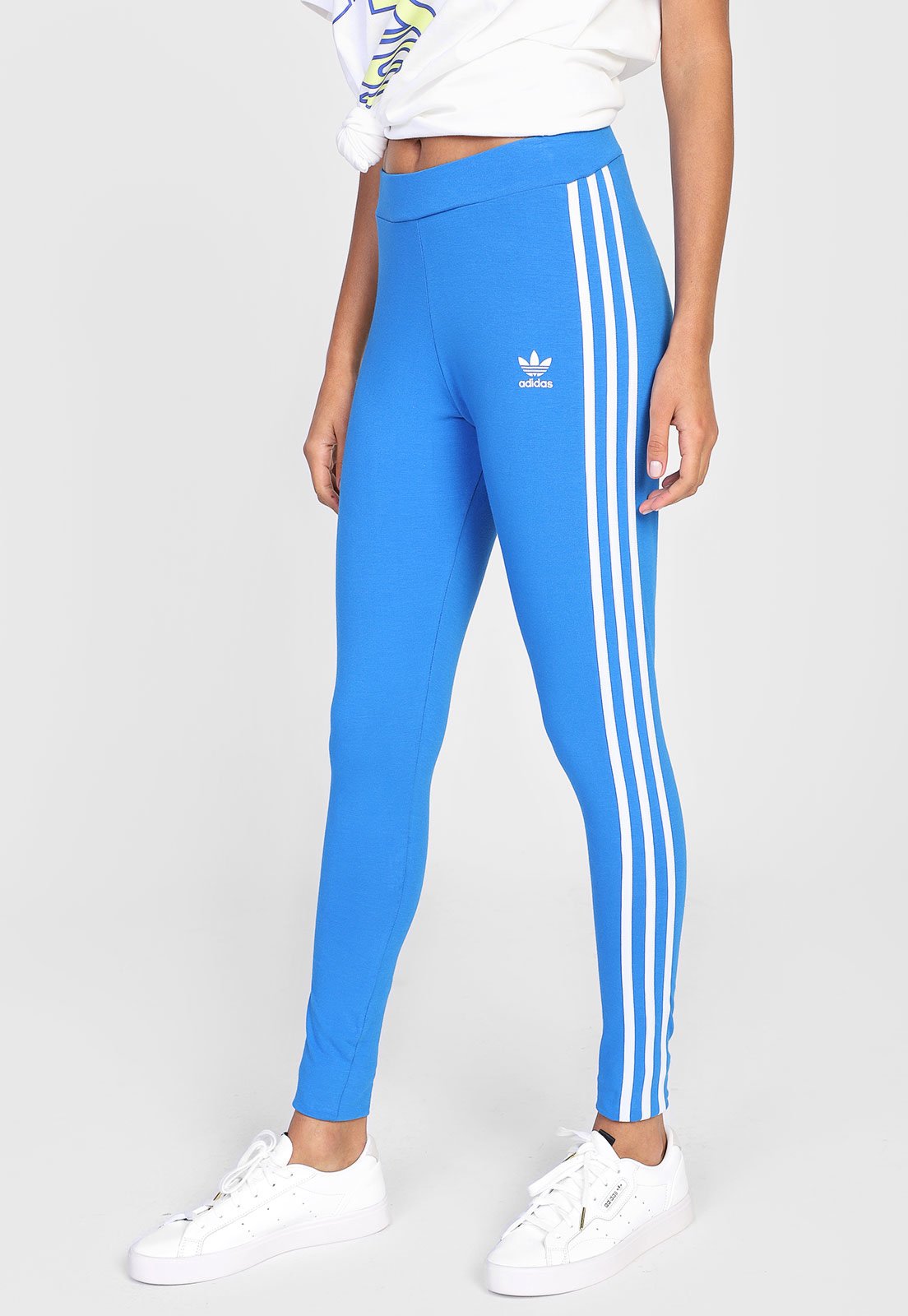 Calça Legging Adidas 3 Stripes Feminina Azul 