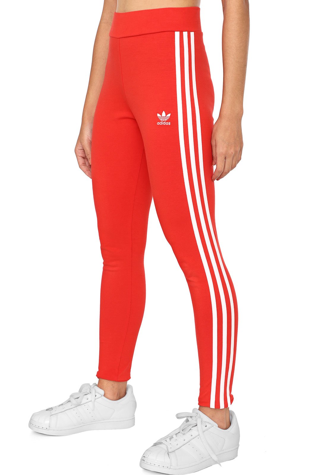 Calça Legging Adidas 3 Stripes Feminina Vermelha - FutFanatics
