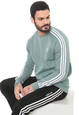 Moletom Flanelado Fechado adidas Originals 3Stripes Crew Verde Menor preco com cupom