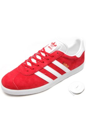 Tênis Couro adidas Originals Gazelle Vermelho/Branco Menor preço em Tênis Couro adidas Originals Gazelle Vermelho/Branco