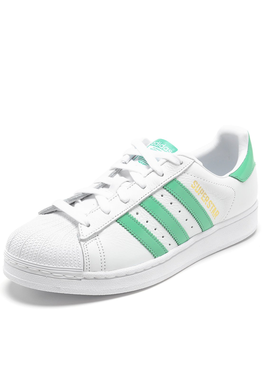 T nis Couro adidas Originals Superstar Branco Verde Compre Agora