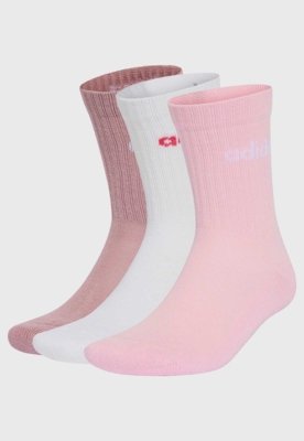 Kit 3 Meia adidas Performance Cano Médio Lin Crew Rosa