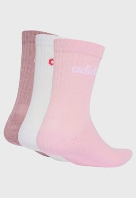Kit 3 Meia adidas Performance Cano Médio Lin Crew Rosa