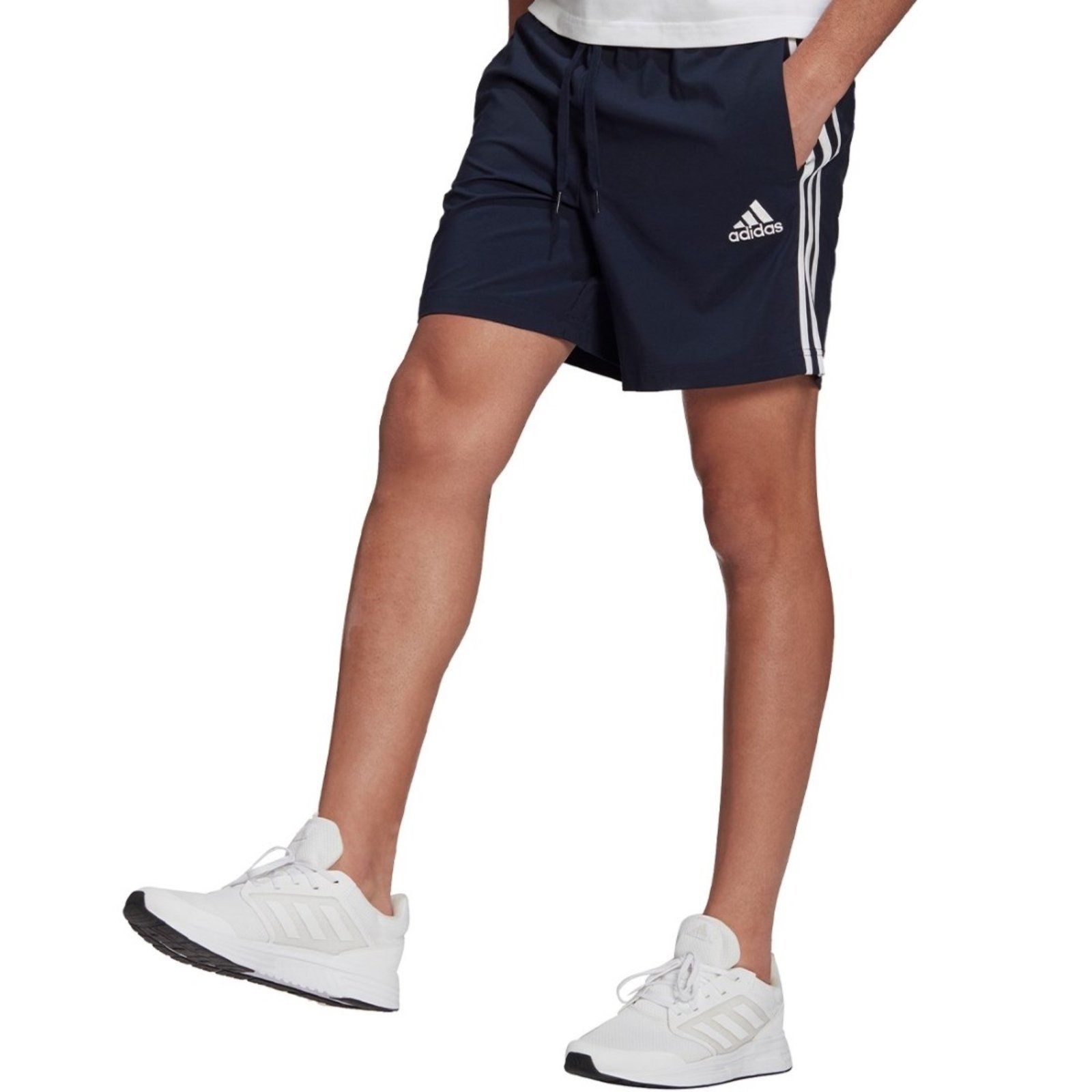 Short Adidas Essentials 3 Listras Masculino - Preto+Branco