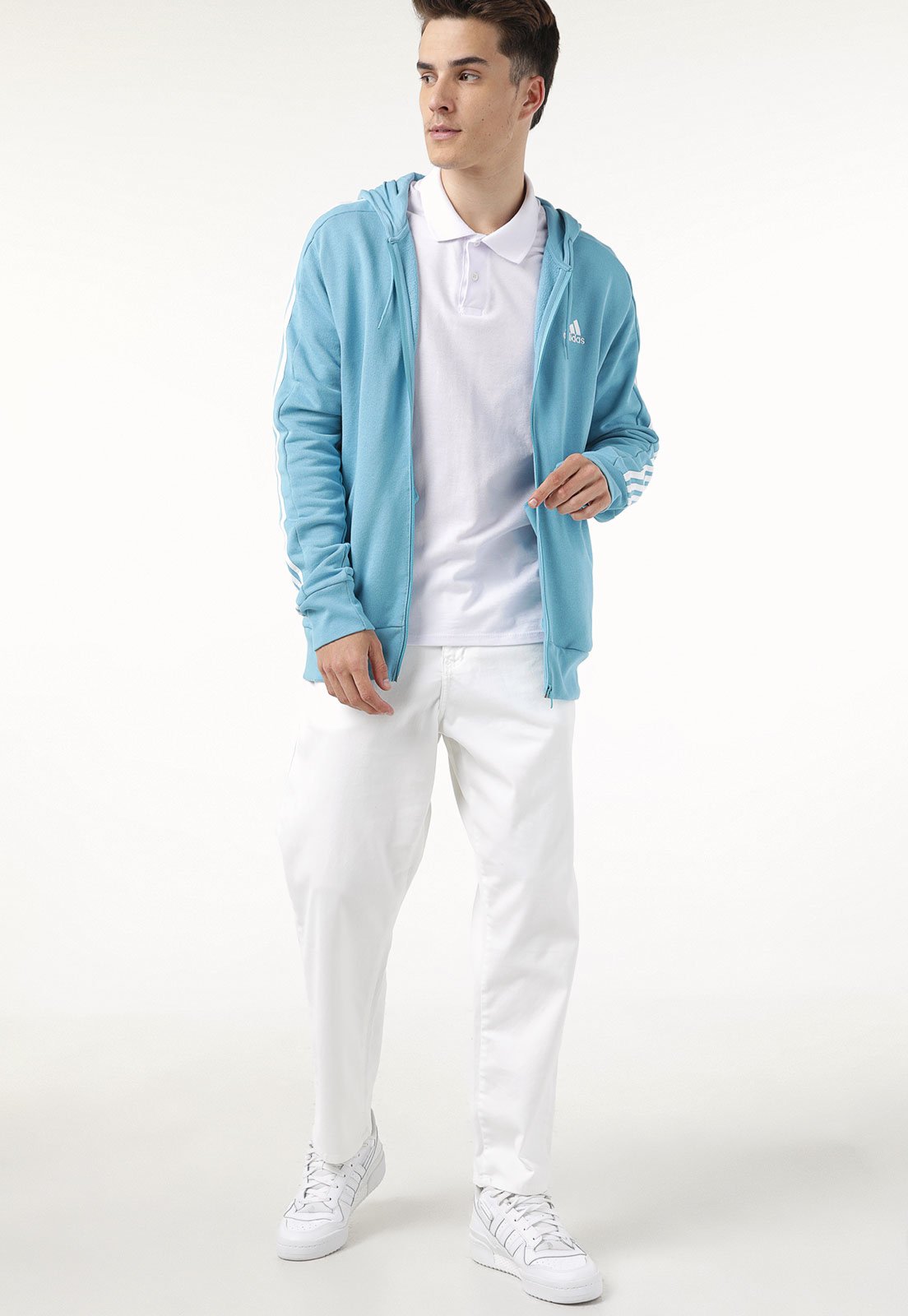Sweatshirt com capuz adidas Essentials Loose-Cut 3S Full Zip azul