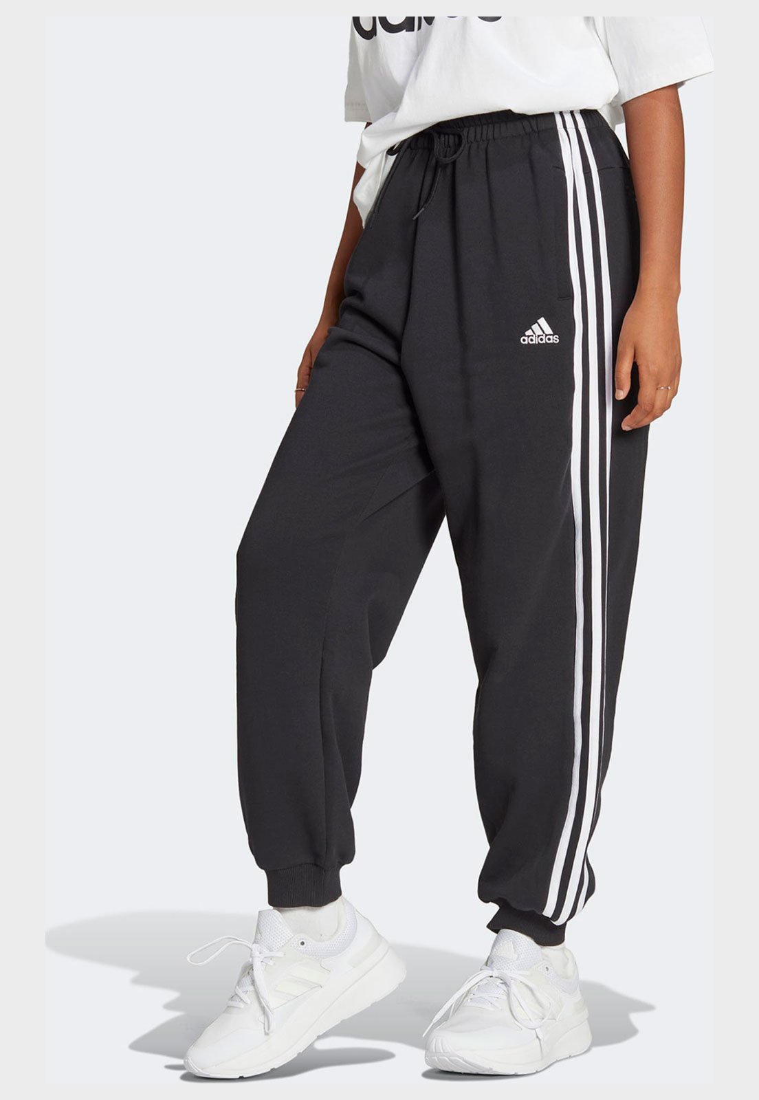 Calça moletinho jogger feminina adidas essentials 3 stripes - BaliShoes