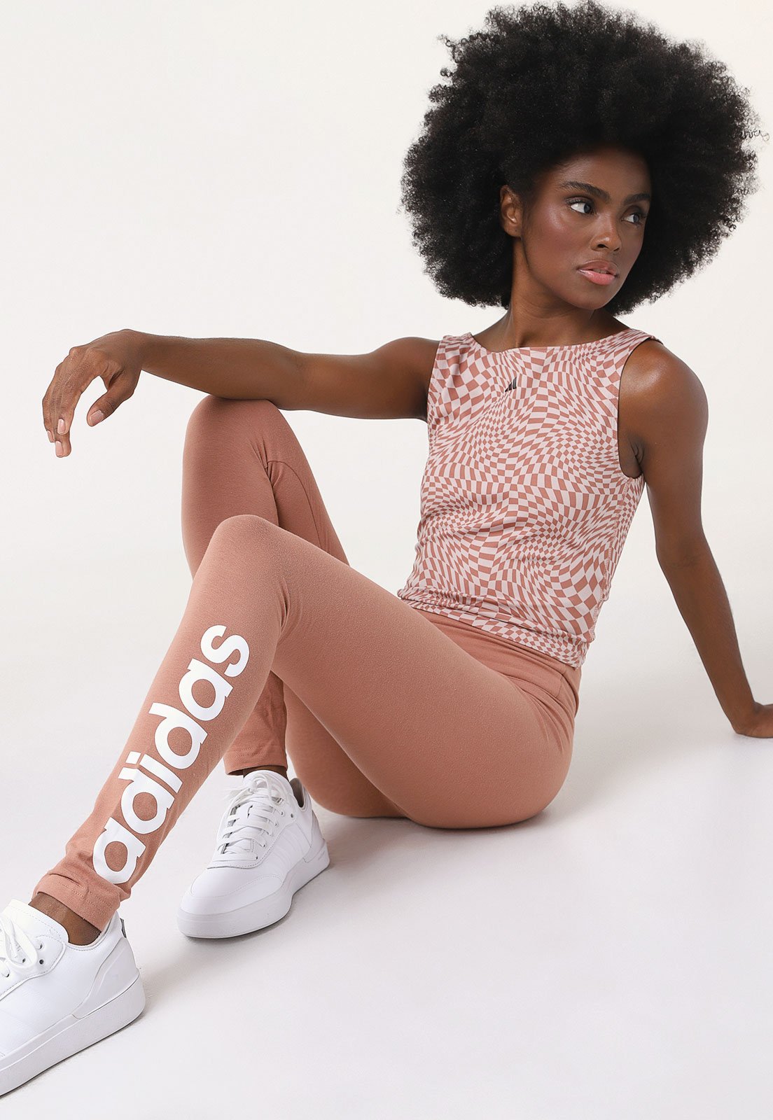 Calça Legging Adidas Essentials Linear Logo Feminina Rosa