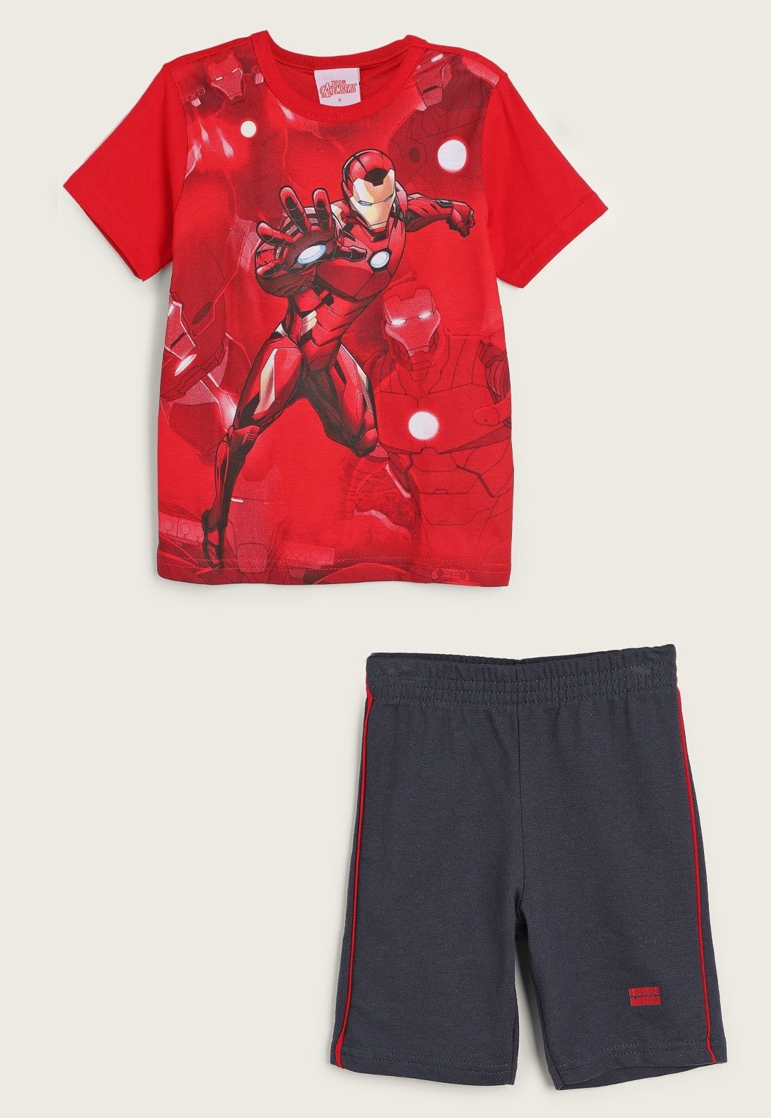 Conjunto Infantil 2pçs Manga Curta Brandili Homem De Ferro Vermelho/Azul-Marinho Conjunto Infantil 2pçs Manga Curta Brandili Homem De Ferro Vermelho/Azul-Marinho