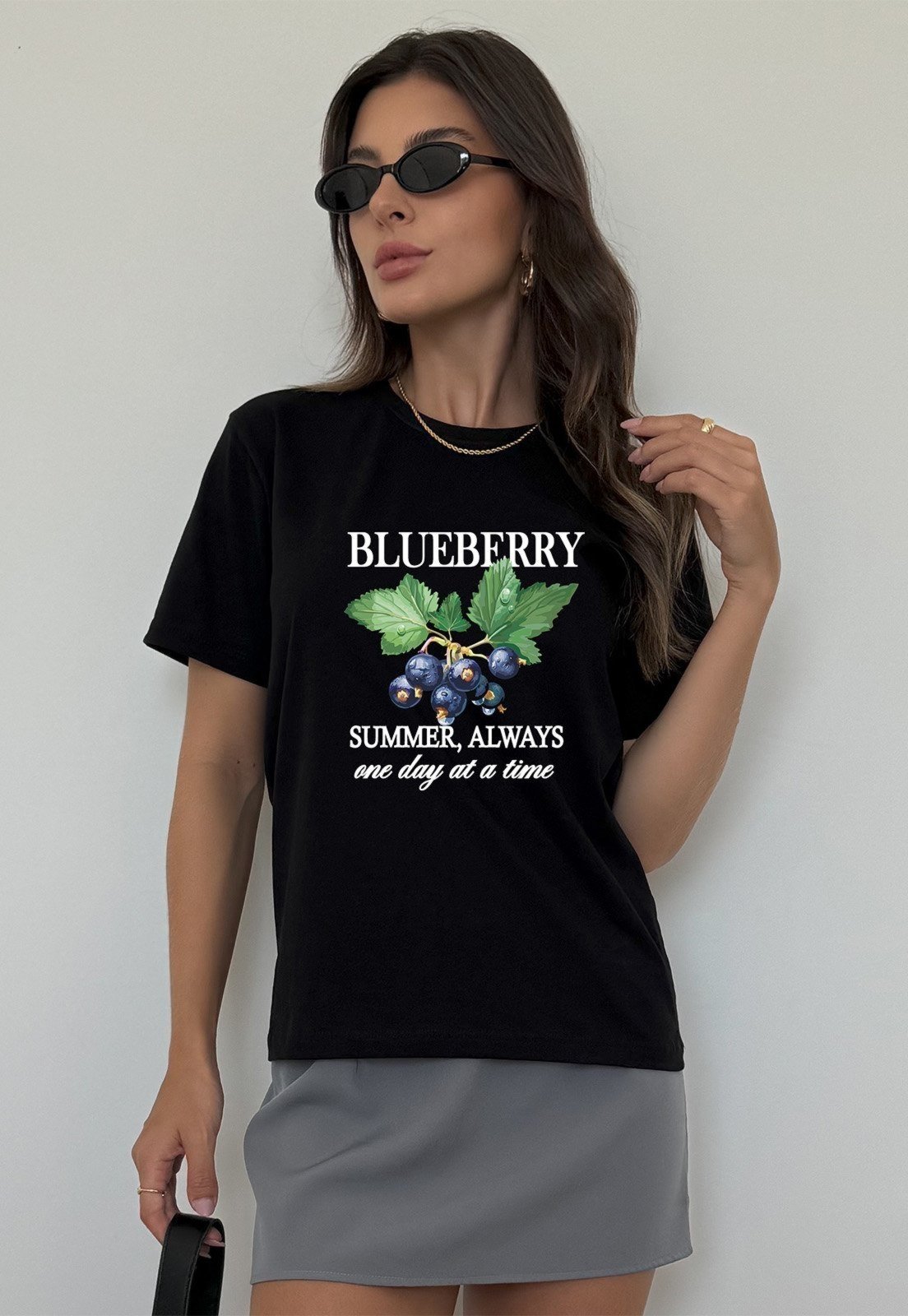 Camiseta Cianitas Preta Estampa Blueberry