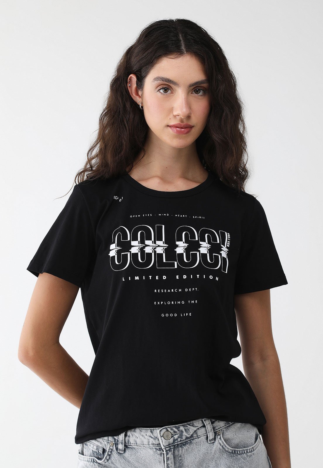 Camiseta Colcci Reta Estampada Preta