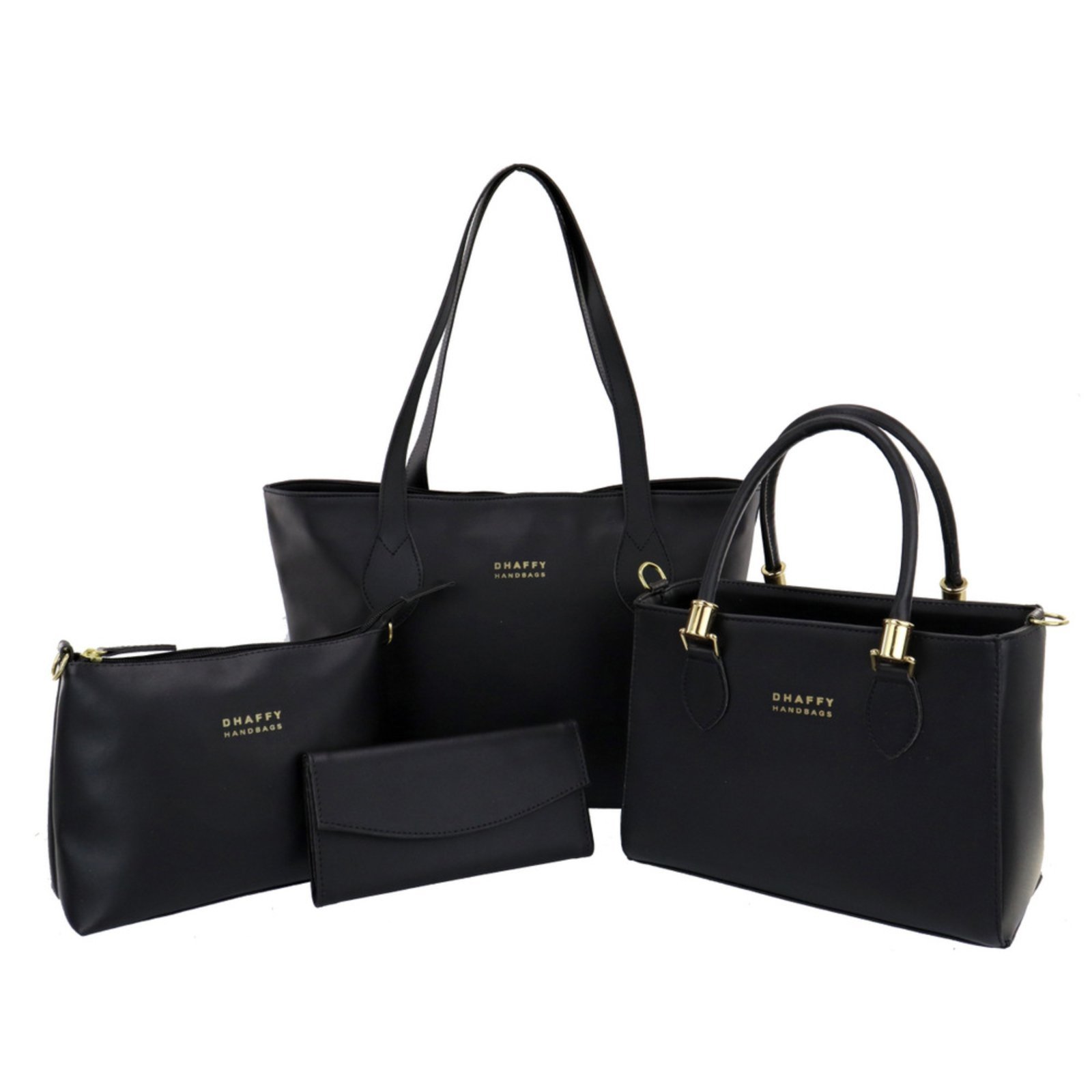 Kit 4 Peças Bolsas Grande, Média, Mini E Carteira Preto Kit 4 Peças Bolsas Grande, Média, Mini E Carteira Preto